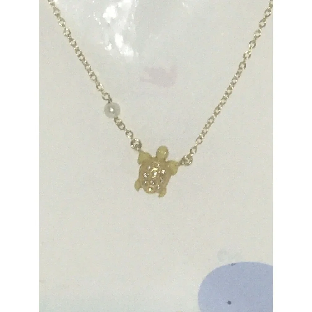 Girl Nation Under The Sea Turtle Necklace 14K Gold Plated Crystal Pearl Accent